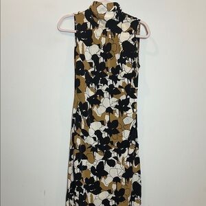 Floral Sleeveless Dress - Black, White, and Tan